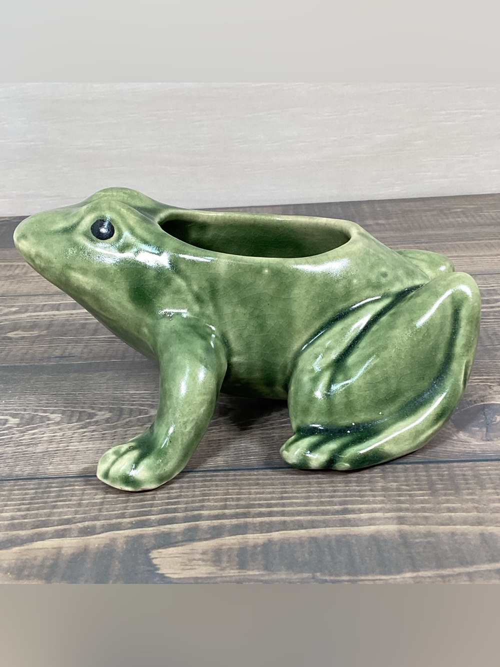 Vintage Green Frog Planter Ceramic Mid Century Decor